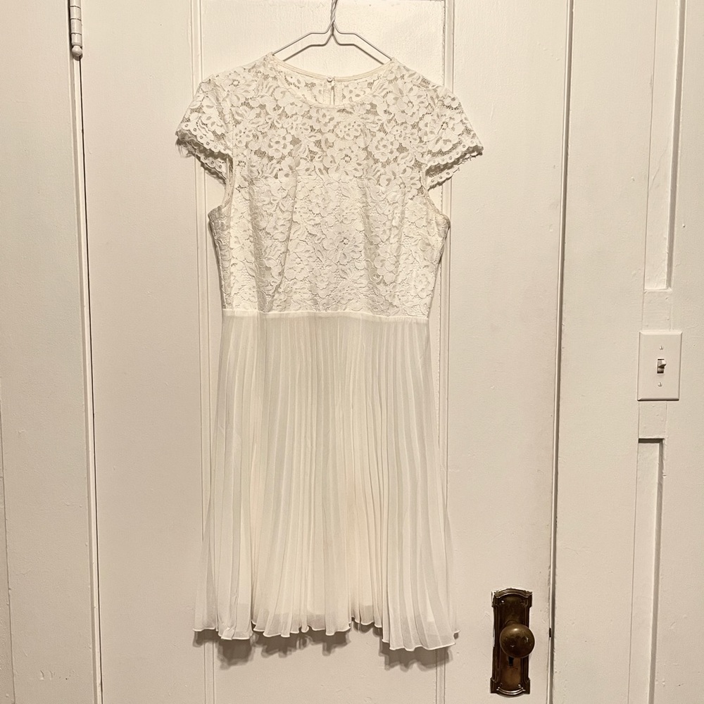 H&M White lace and pleated dress. Great for bridal shower.